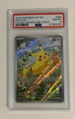 2024 Pokemon SVP EN #088 - Pikachu - Paldia Adventure Chest- PSA 8! - Image 3