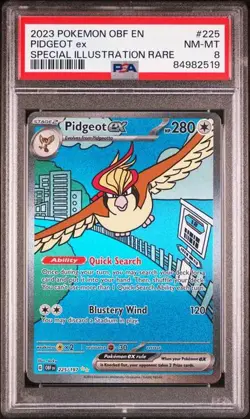 Pokemon TCG Pidgeot ex 225/197 SV03 Obsidian Flames Illustration Rare PSA 8 - Image 1