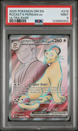 2025 POKEMON DRI EN-DESTINED RIVALS ULTRA RARE TEAM ROCKET'S PERSIAN EX PSA 9 - Image 1