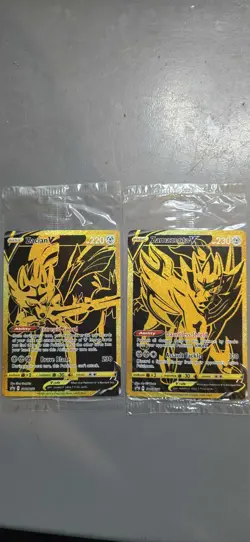 Pokemon Cards Zacian V SWSH076 and Zamazenta V SWSH077 Gold Sealed Promos SEALED - Image 1