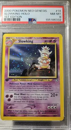 2000 Pokemon 1st Edition Neo Genesis SLOWKING-HOLO Card # 14 PSA - 8 - Image 1