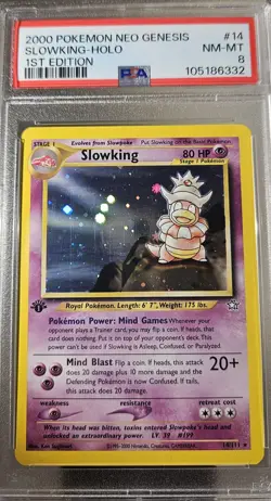 2000 Pokemon 1st Edition Neo Genesis SLOWKING-HOLO Card # 14 PSA - 8 - Image 2