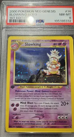 2000 Pokemon 1st Edition Neo Genesis SLOWKING-HOLO Card # 14 PSA - 8 - Image 3