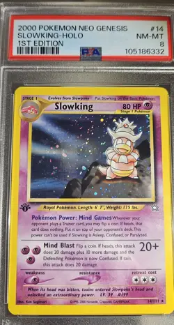 2000 Pokemon 1st Edition Neo Genesis SLOWKING-HOLO Card # 14 PSA - 8 - Image 4