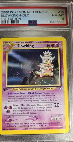 2000 Pokemon 1st Edition Neo Genesis SLOWKING-HOLO Card # 14 PSA - 8 - Image 5