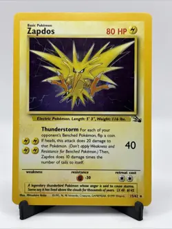 Zapdos Fossil Holo Pokemon Card Base Jungle WOTC #15 - Image 1