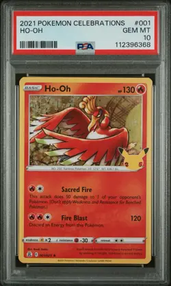 PSA 10 GEM MINT Ho-Oh 001/025 Celebrations HOLO Rare Pokemon Card #001 LOW POP - Image 1