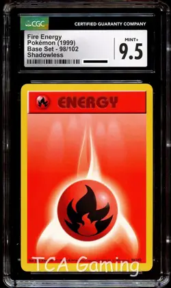 CGC 9.5 MINT+ Fire Energy 98/102 Base Set SHADOWLESS Pokemon Card - Image 1