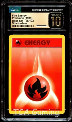 CGC 10 PRISTINE Fire Energy 98/102 Base Set SHADOWLESS Pokemon Card - Image 1