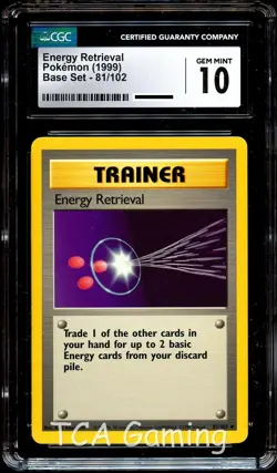 CGC 10 GEM MINT Energy Retrieval 81/102 Base Set Pokemon Card - Image 1