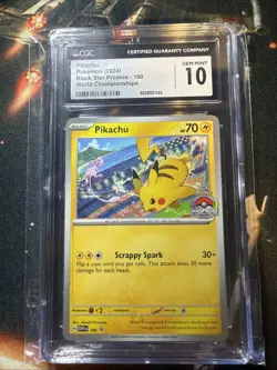 CGC 10 GEM MINT Pikachu #190 Black Star Promo 2024 Pokemon World Championships - Image 1