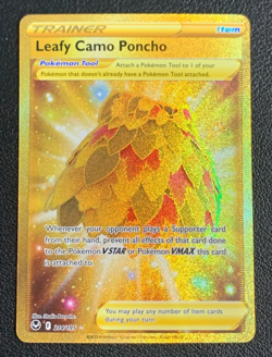 Leafy Camo Poncho 214/195 Silver Tempest Gold Secret Rare Pokemon TCG Card NM - Image 1