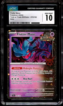 CGC 10 GEM MINT Flutter Mane 078/162 COSMOS HOLO Trick or Trade Pokemon Card - Image 2