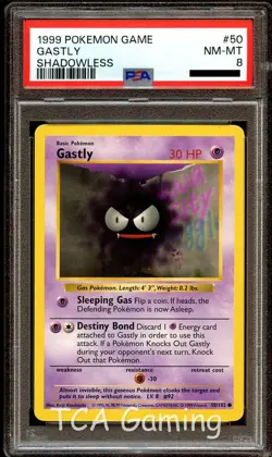 PSA 8 NM-MINT Gastly 50/102 SHADOWLESS Base Set Pokemon Card - Image 1