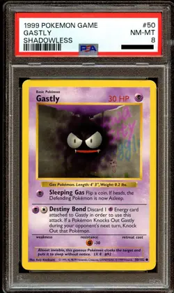 PSA 8 NM-MINT Gastly 50/102 SHADOWLESS Base Set Pokemon Card - Image 2