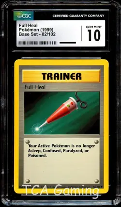 CGC 10 GEM MINT Full Heal 82/102 Base Set Pokemon Card - Image 1