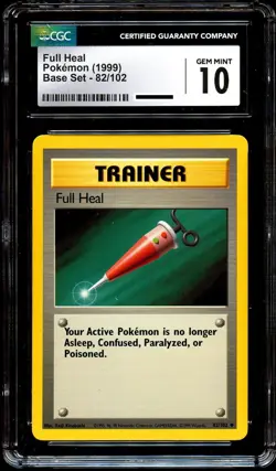 CGC 10 GEM MINT Full Heal 82/102 Base Set Pokemon Card - Image 2