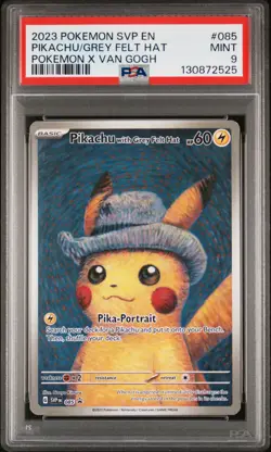PSA 9 Pikachu Grey Felt Hat SVP 085 Pokemon Center x Van Gogh Promo MINT - Image 1
