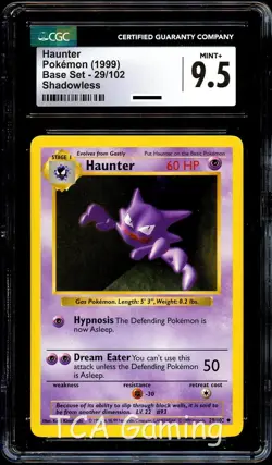 CGC 9.5 MINT+ Haunter 29/102 SHADOWLESS Base Set Pokemon Card - Image 1