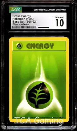 CGC 10 GEM MINT Grass Energy 99/102 Base Set SHADOWLESS Pokemon Card - Image 1
