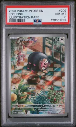 PSA 8 NM-MT Lechonk 2023 Obsidian Flames Holo Pokemon Card - Image 1