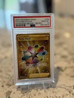 2020 POKEMON SWSH #200 FA/TURBO PATCH GEM MT 10 DARKNESS ABLAZE - SECRET - Image 1