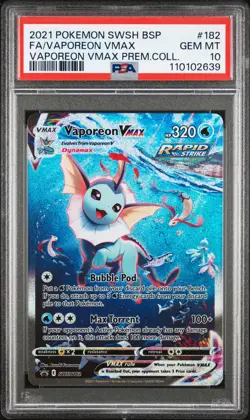 2021 POKEMON SWSH BLACK STAR PROMO #182 FULL ART/VAPOREON VMAX PSA 10 - Image 1