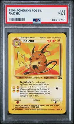 1999 Pokemon Fossil Raichu 29/64 Rare Non-Holo PSA 9 - Image 1