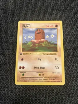 1st Edition Shadowless Diglett 47/102 Base Set Rare Vintage Pokemon Card - Image 1