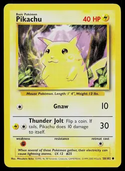 Pokemon Card - Pikachu Base Set UK 4th Print 1999-2000 58/102 Common - Image 1
