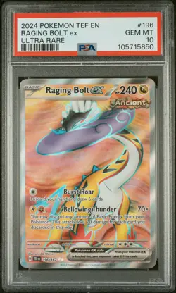 2024 POKEMON TEF EN-TEMPORAL FORCES ULTRA RARE #196 RAGING BOLT EX PSA 10 - Image 1