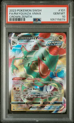 2023 POKEMON SWORD & SHIELD CROWN ZENITH #101 FULL ART/RAYQUAZA VMAX PSA 10 - Image 1