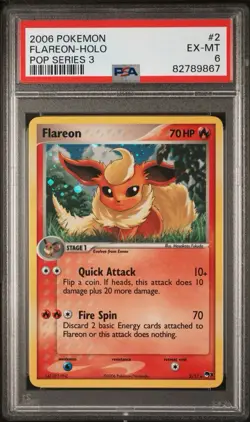 🔥2006 Pokemon Pop Series 3 Flareon #2 Holo - PSA 6 EX-MT🔥 - Image 1