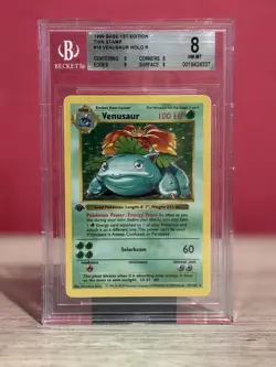 1999 Pokemon Venusaur 1st Edition Base Set Holo Shadowless BGS 8 Beckett Graded - Image 1