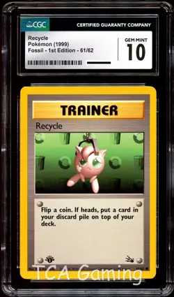 CGC 10 GEM MINT Recycle 61/62 1st Edition Pokemon Card - Image 1
