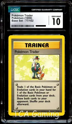 CGC 10 GEM MINT Pokemon Trader 77/102 RARE Base Set Pokemon Card - Image 1