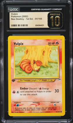 CGC Pristine 10 Vulpix 1st Edition Neo Destiny 2002 Pokemon Card #91 - Image 1