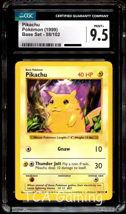 CGC 9.5 MINT+ Pikachu 58/102 SHADOWLESS Base Set Pokemon Card - Image 1