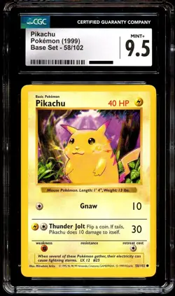 CGC 9.5 MINT+ Pikachu 58/102 SHADOWLESS Base Set Pokemon Card - Image 2