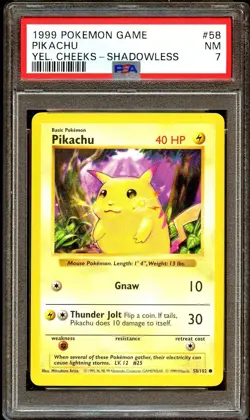 PSA 7 NEAR MINT Pikachu 58/102 SHADOWLESS Base Set Pokemon Card - Image 2