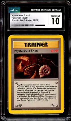 CGC 10 GEM MINT Mysterious Fossil 62/62 1st Edition Fossil Pokemon Card - Image 2