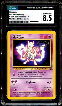 CGC 8.5 NM-MINT+ Mewtwo # 3 WB Movie WOTC Black Star PROMO Pokemon Card - Image 2