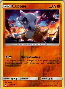 Pokemon | Hidden Fates | Cubone | 37/68 | Reverse Holo | NM - Image 1