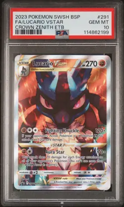 2023 POKEMON SWSH BLACK STAR PROMO #291 FULL ART/LUCARIO VSTAR PSA 10 - Image 1