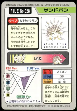 1997 HP Pokemon Sandslash No. 028 Bandai Carddass Series 3-4 Japanese - Image 2
