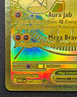 Mega Lucario EX 188/132 Mega Evolution Hyper Rare Gold Card Pokemon TCG NM-Mint - Image 4