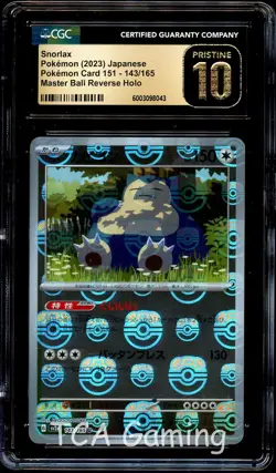 CGC 10 PRISTINE Snorlax 143/165 MASTER BALL REVERSE HOLO Pokemon Card 043 - Image 1