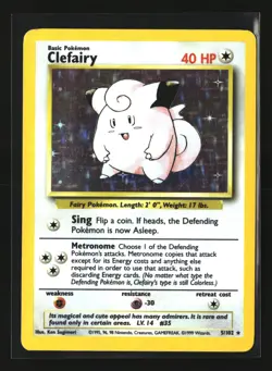Pokemon CLEFAIRY 5/102 Rare Holo (1999 Base Set) LP/Light Play - Image 1