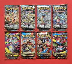 Pokemon 2024 S&V Stellar Crown & 2025 Mega Evolutions Booster Packs Artwork Lot - Image 1