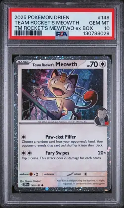 2025 Pokemon Destined Rivals #149 Team Rocket's Meowth PSA 10 Gem Mint - Image 1
